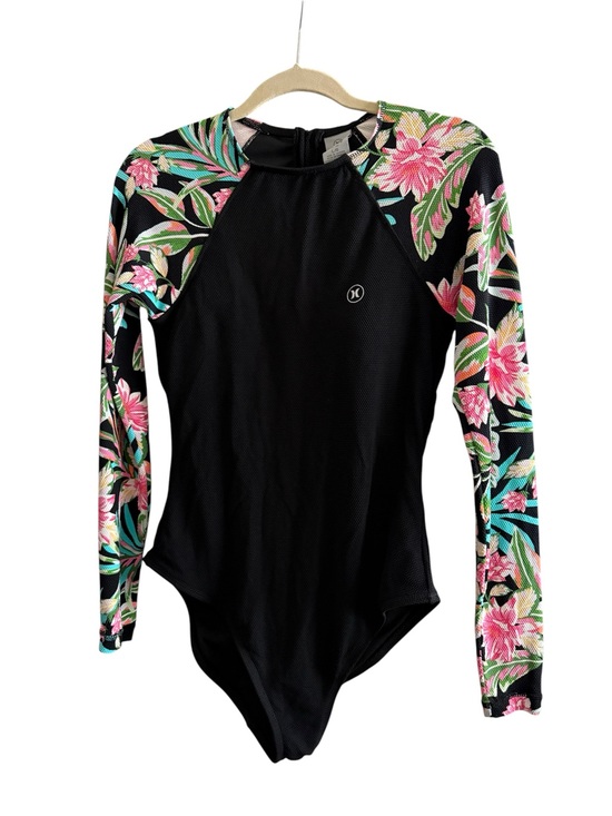 Hurley Other - Hurley Black Floral Long Sleeve Rash Guard One Piece Swimsuit UPF 50 Size L
